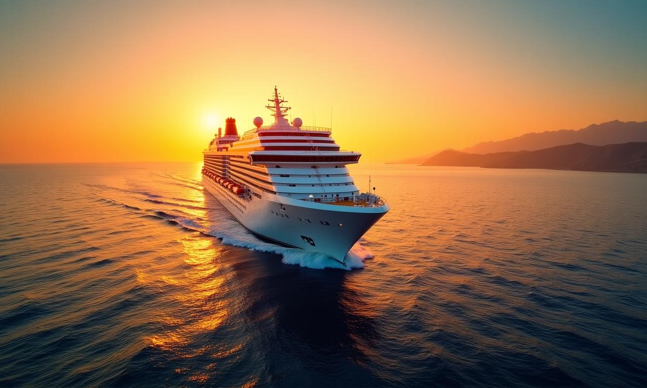 Nave da crociera di lusso al tramonto nel Mediterraneo